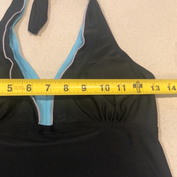 EKOUEAR HALTER TANKINI TOP BLACK WITH BLUE RUFFLE TRIM SIZE SMALL NEW WITH TAGS - Picture 10 of 12